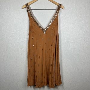 Intimately Free People Mini Dress Burnt Orange Tunic Sequin Sleeveless Sz Medium